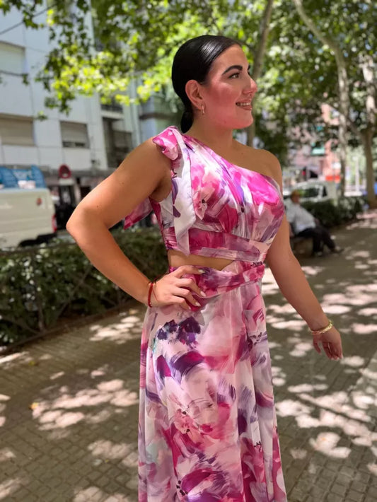 VESTIDO ROSALINDA FLOR FUCSIA