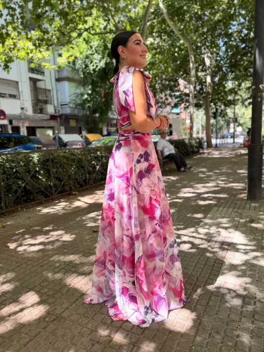 VESTIDO ROSALINDA FLOR FUCSIA